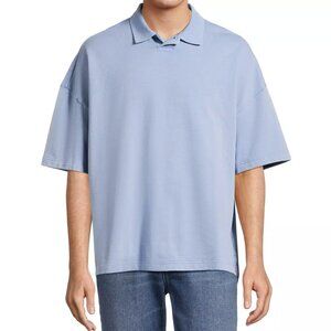 No Boundaries Chambray Blue Oversized French Terry Polo Shirt men XL (3XLT)